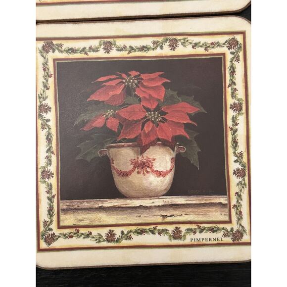 Pimpernel Christmas Pointsetta Holiday Cork-Backed Coasters 4" square Set of 6 - Picture 2 of 3